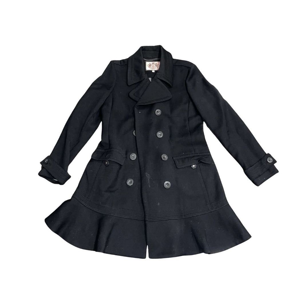 Juicy Couture Double Breasted Wool Trench Peacoat Size Large Ruffle Hem Y2K VTG