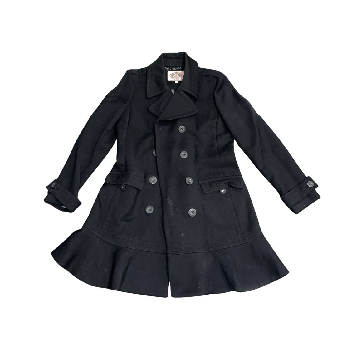 Juicy Couture Double Breasted Wool Trench Peacoat Size Large Ruffle Hem Y2K VTG