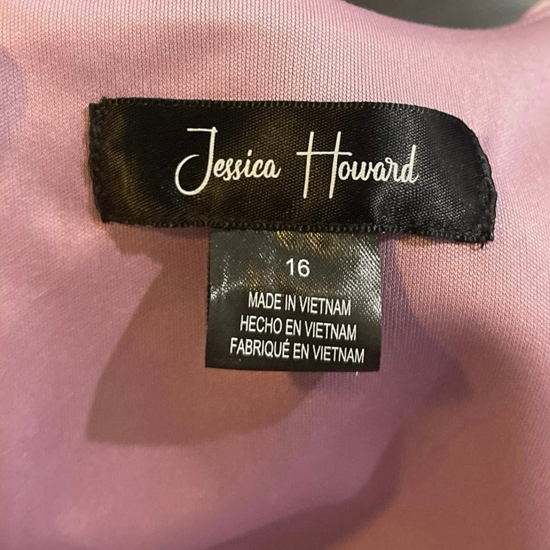 Jessica Howard Cascade Ruffle Surplice Neck Lavender Gown SZ 16 Wedding Formal