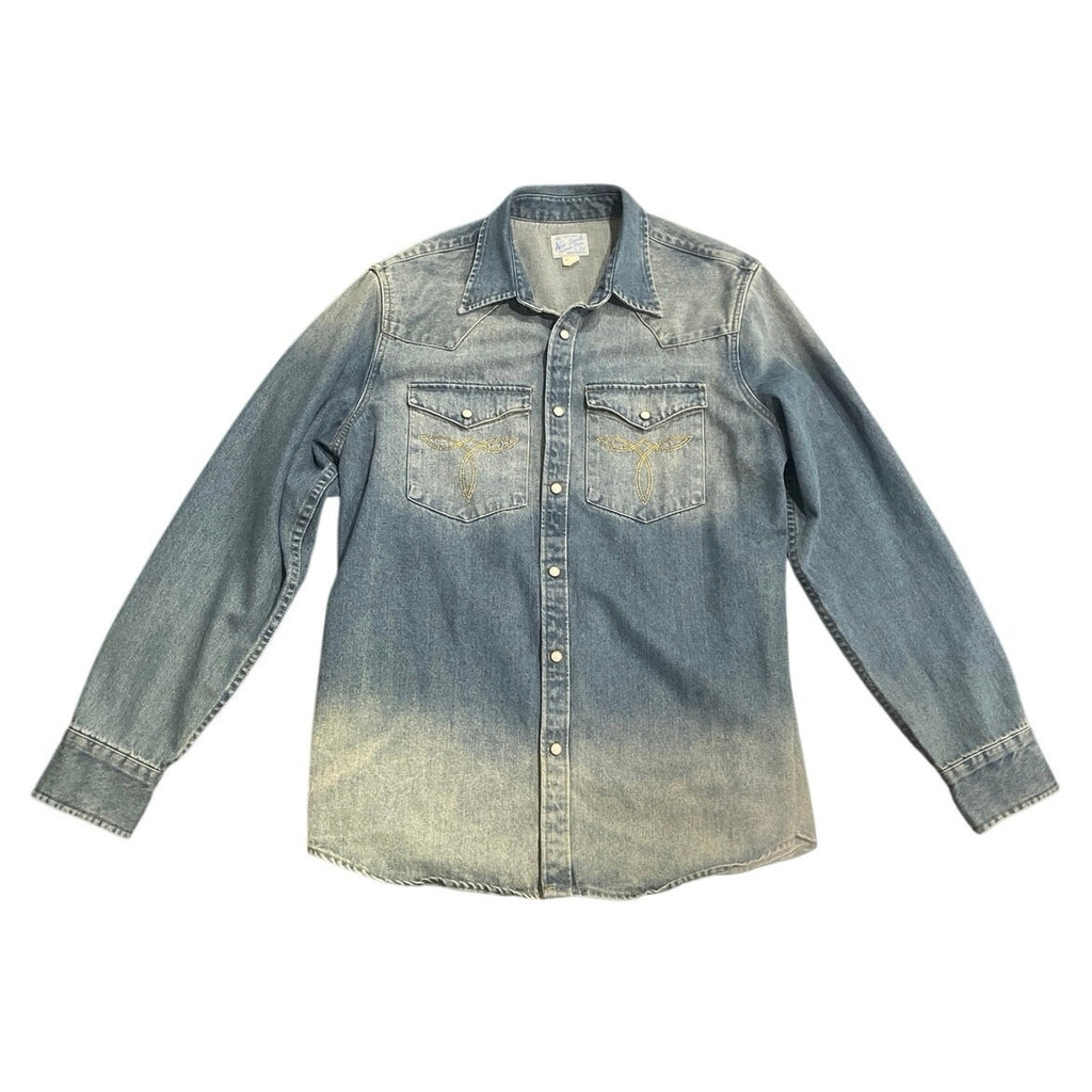 Non Stock Ranch Wear Heavyweight Denim Western Long Sleeve Snap Button Shirt XL