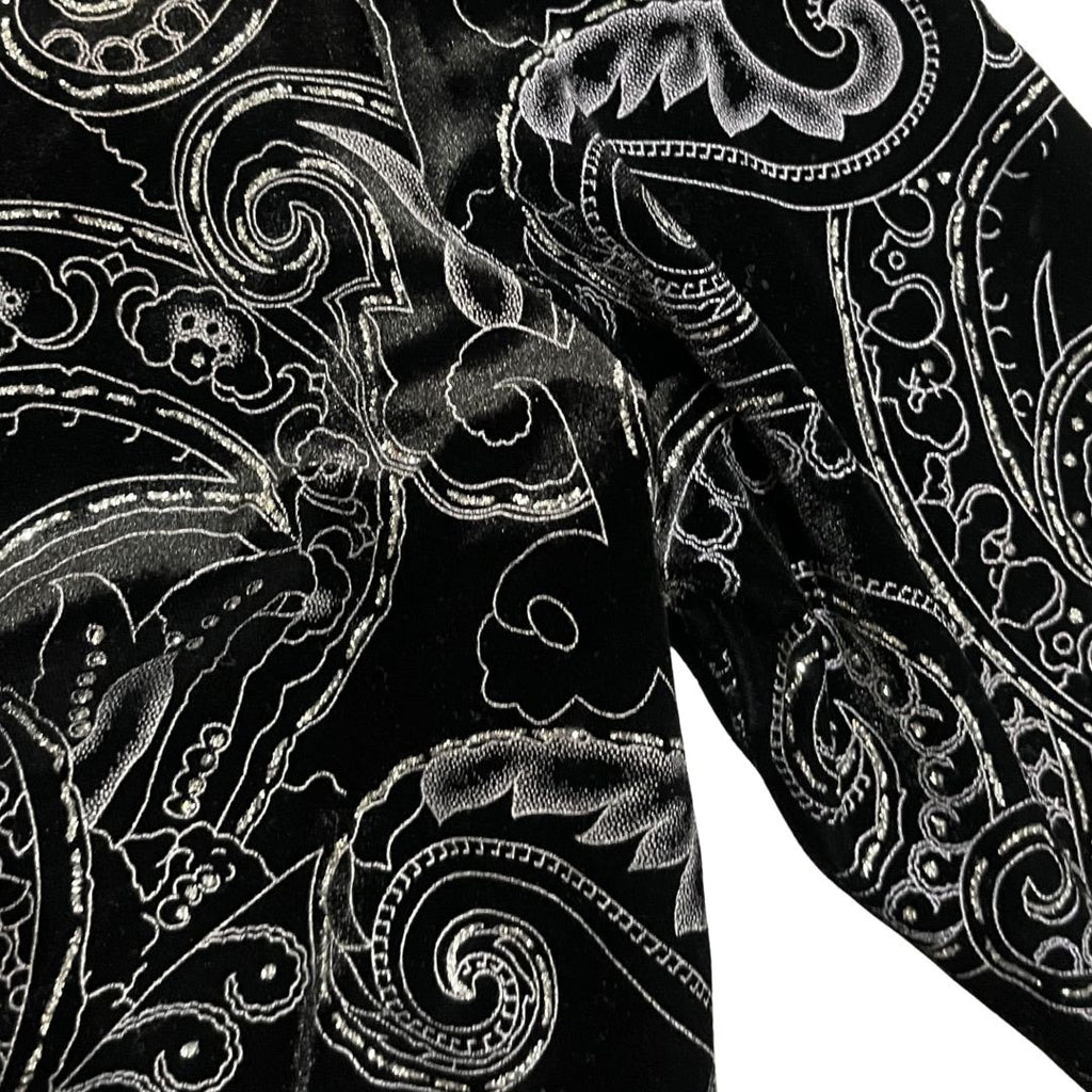 Notations Black Crush Velvet Top Silver Glitter Paisley Blouse Large Whimsygoth