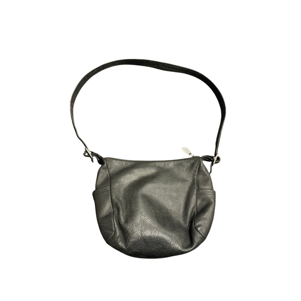 Libaire Vintage Distressed Black Leather Crossbody Purse USA Made Crescent Hobo