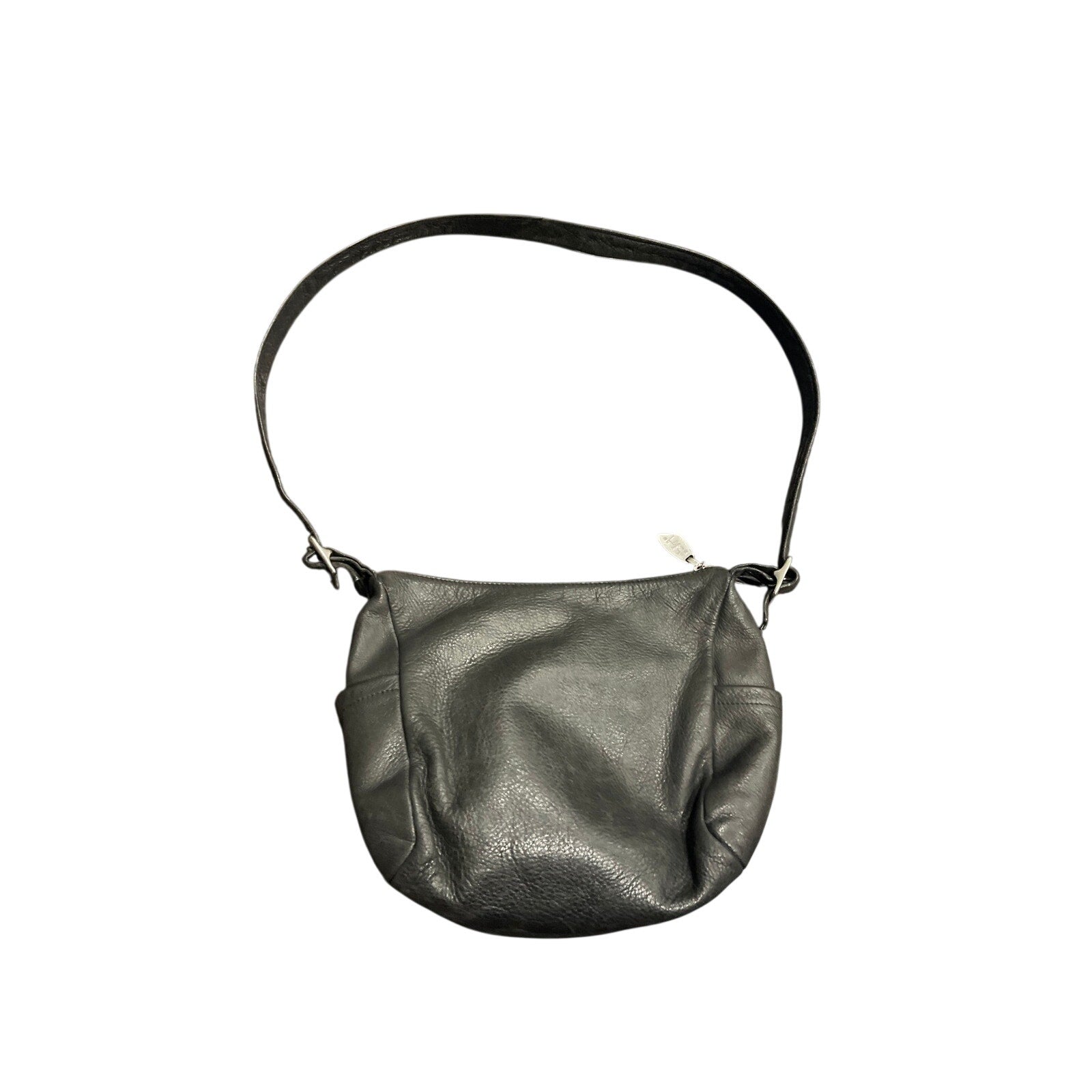Libaire Vintage Distressed Black Leather Crossbody Purse USA Made Crescent Hobo
