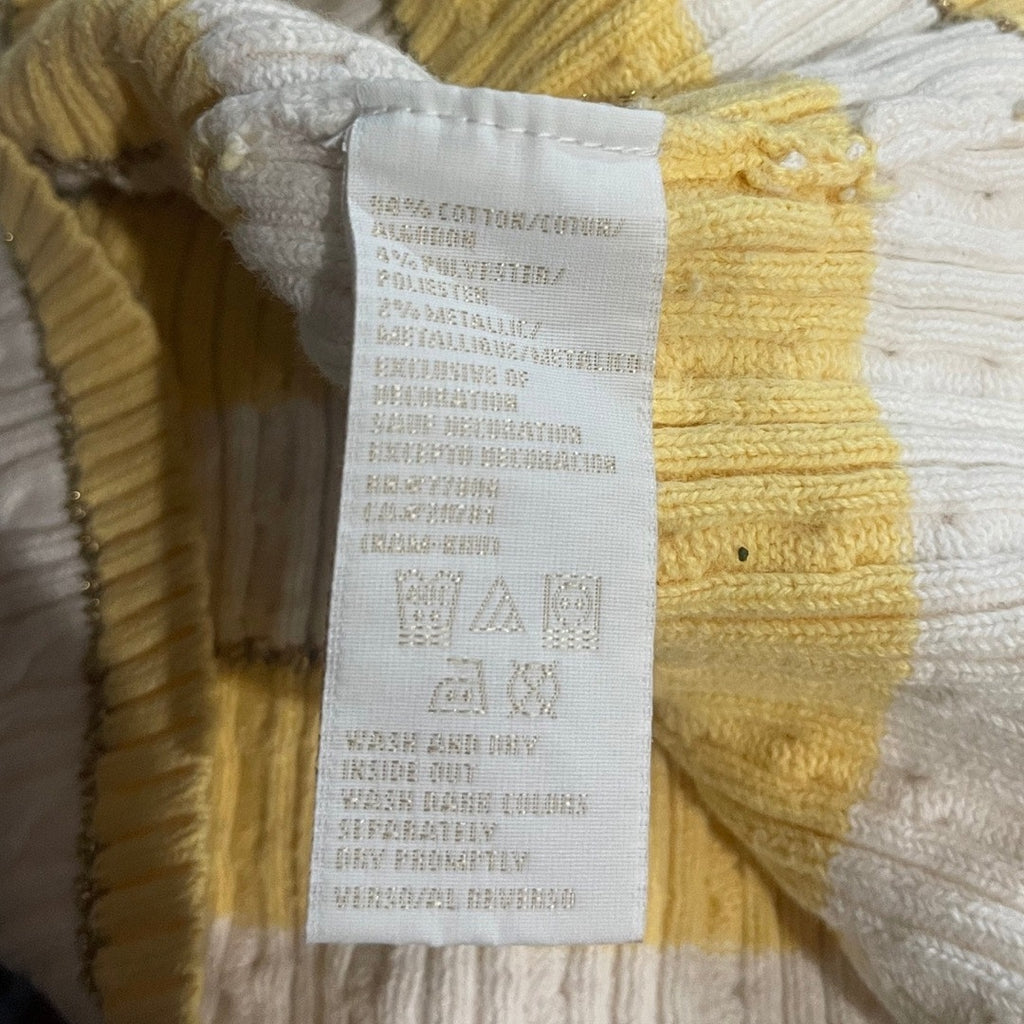 Tommy Hilfiger White Yellow Striped Sweater Top Size Medium Preppy Casual Y2K