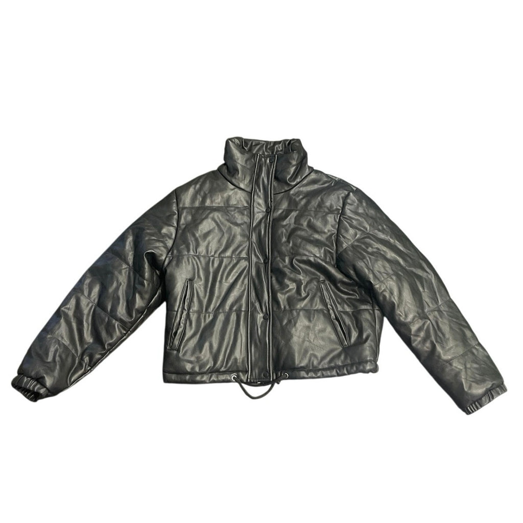 Vigoss Faux Leather Cropped Quilted Puffer Jacket SZ XL Military Flight Aviation