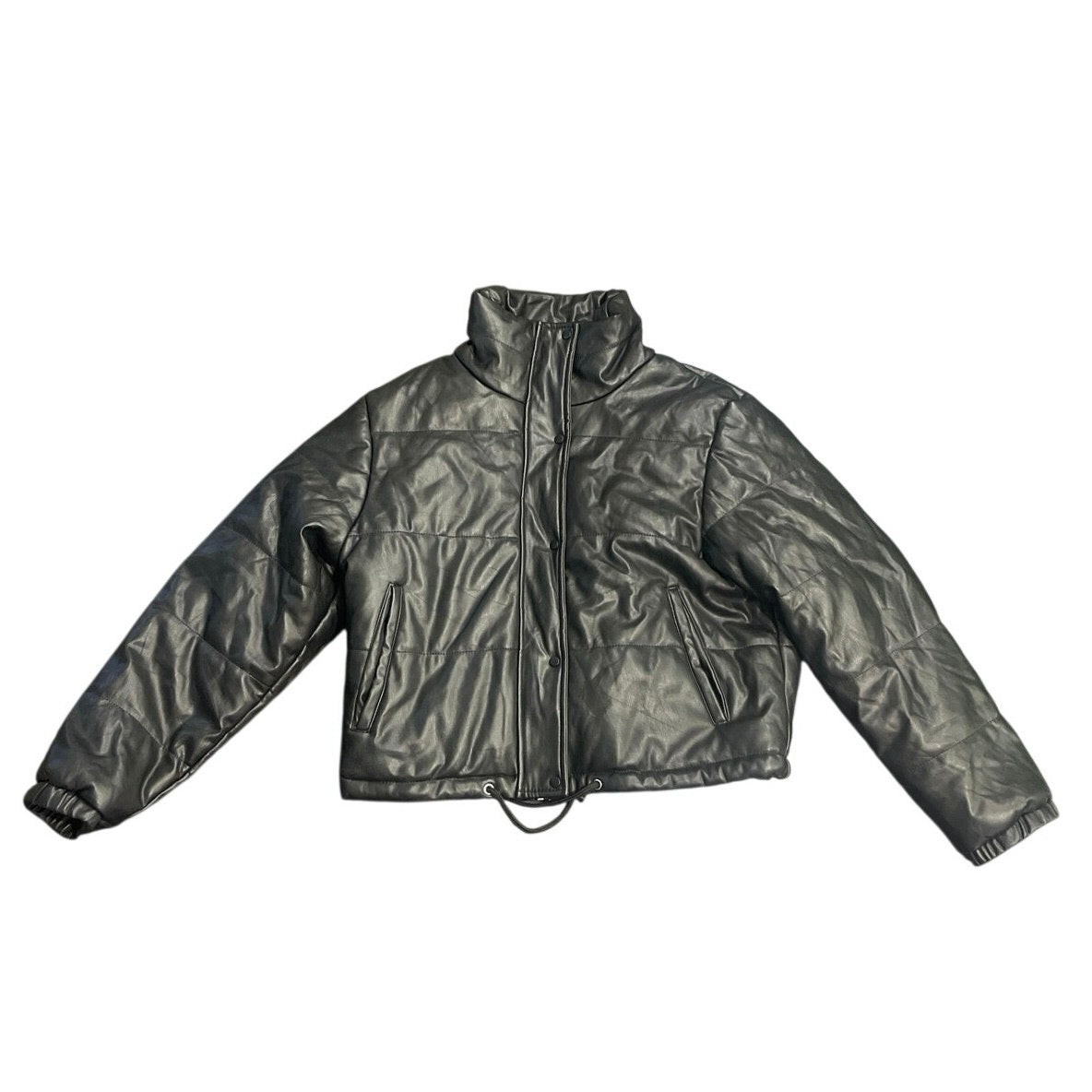 Vigoss Faux Leather Cropped Quilted Puffer Jacket SZ XL Military Flight Aviation