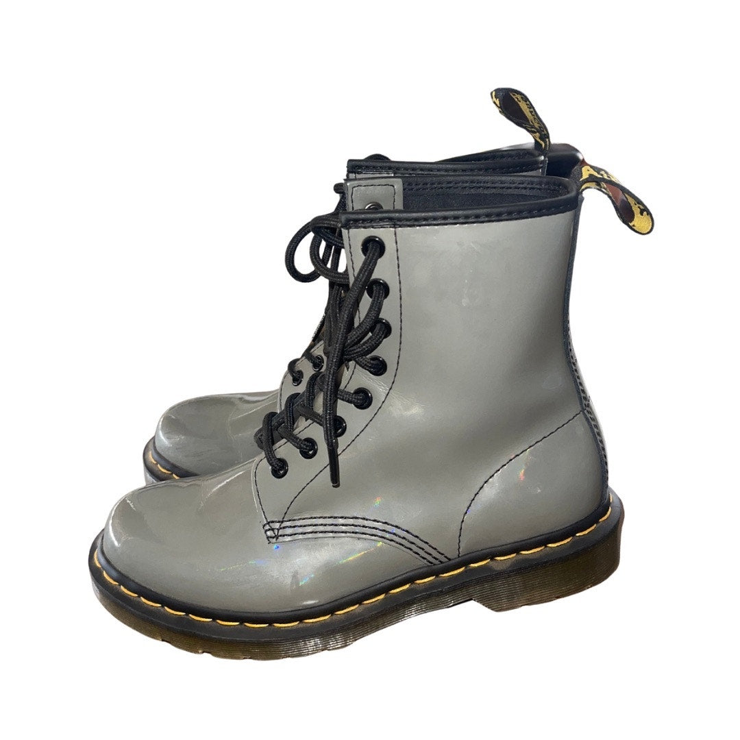Dr. Martens 1460 Women Rainbow Black Patent Leather Boots Gray Size 7 8 Eye