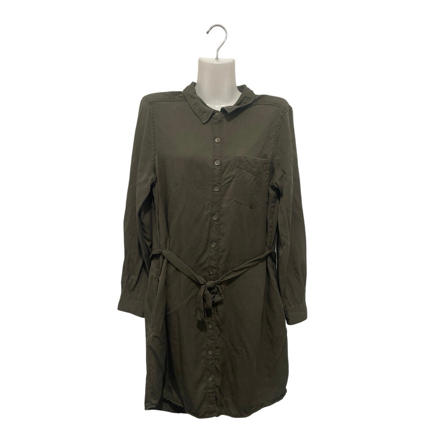 Daily Ritual Olive Green Button Down Belted Shirt Dress SZ M Safari Utility