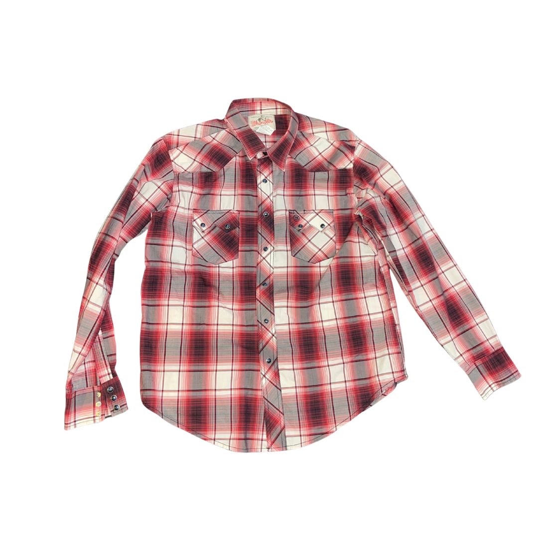 Wrangler Mens Plaid Snap Button Long Sleeve Shirt Size Large Cowboy Western Rodeo