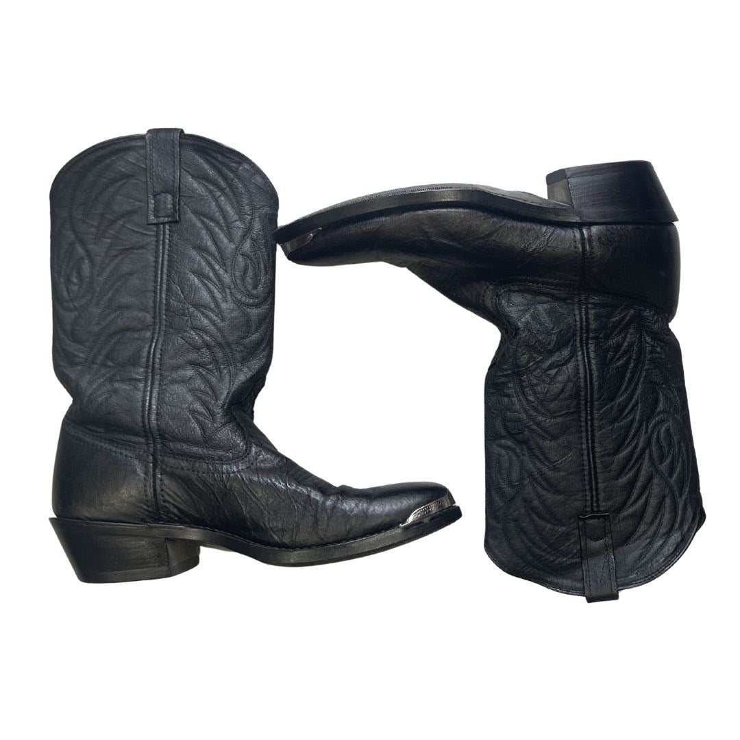 Laredo Black Leather Cowboy Boots Metal Toe Tip Size 9 Western Chic Rodeo