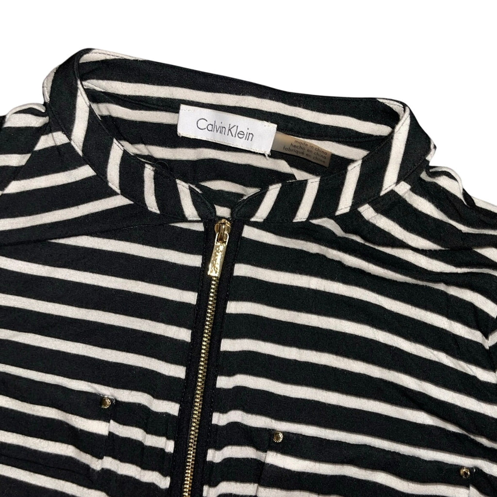 Calvin Klein Women Top Blouse Black and White Long Sleeve Striped Rayon