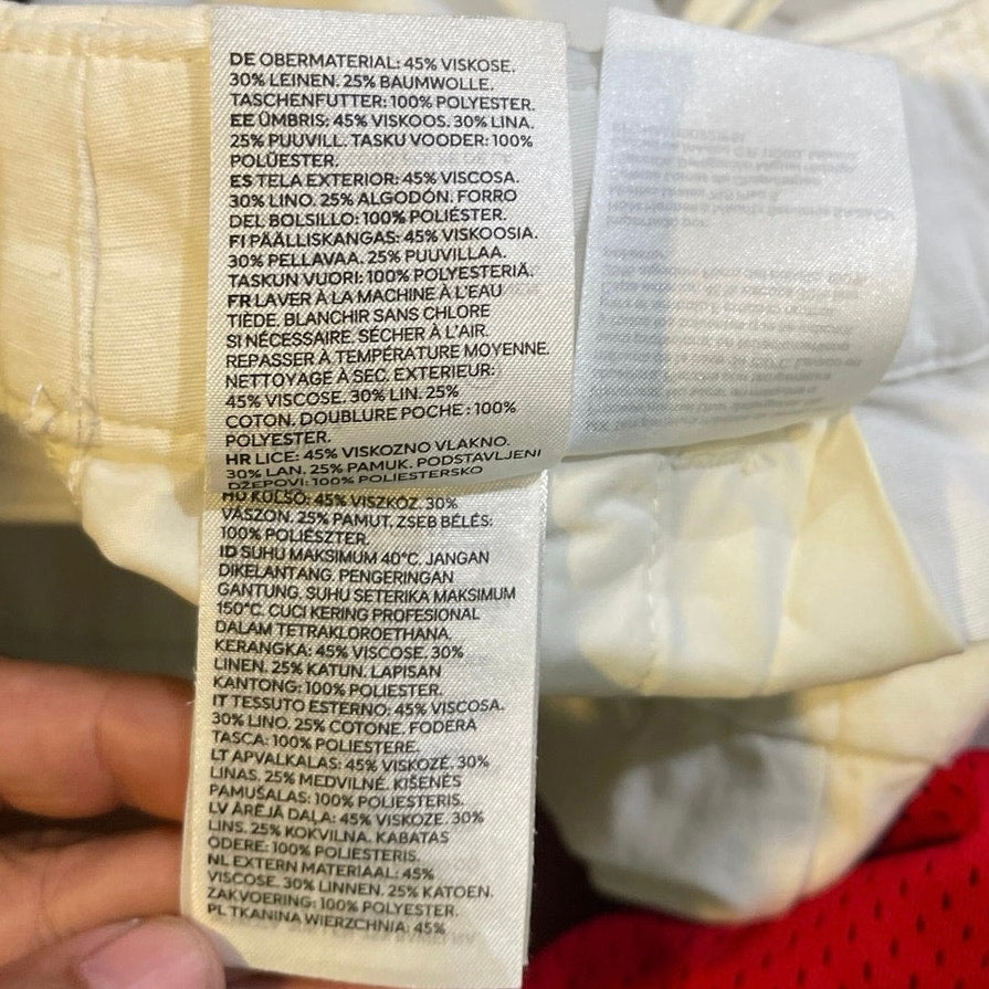 H&M White Linen Blend Cargo Pants SZ 2 Casual Resort Wear Vacation Preppy Chic