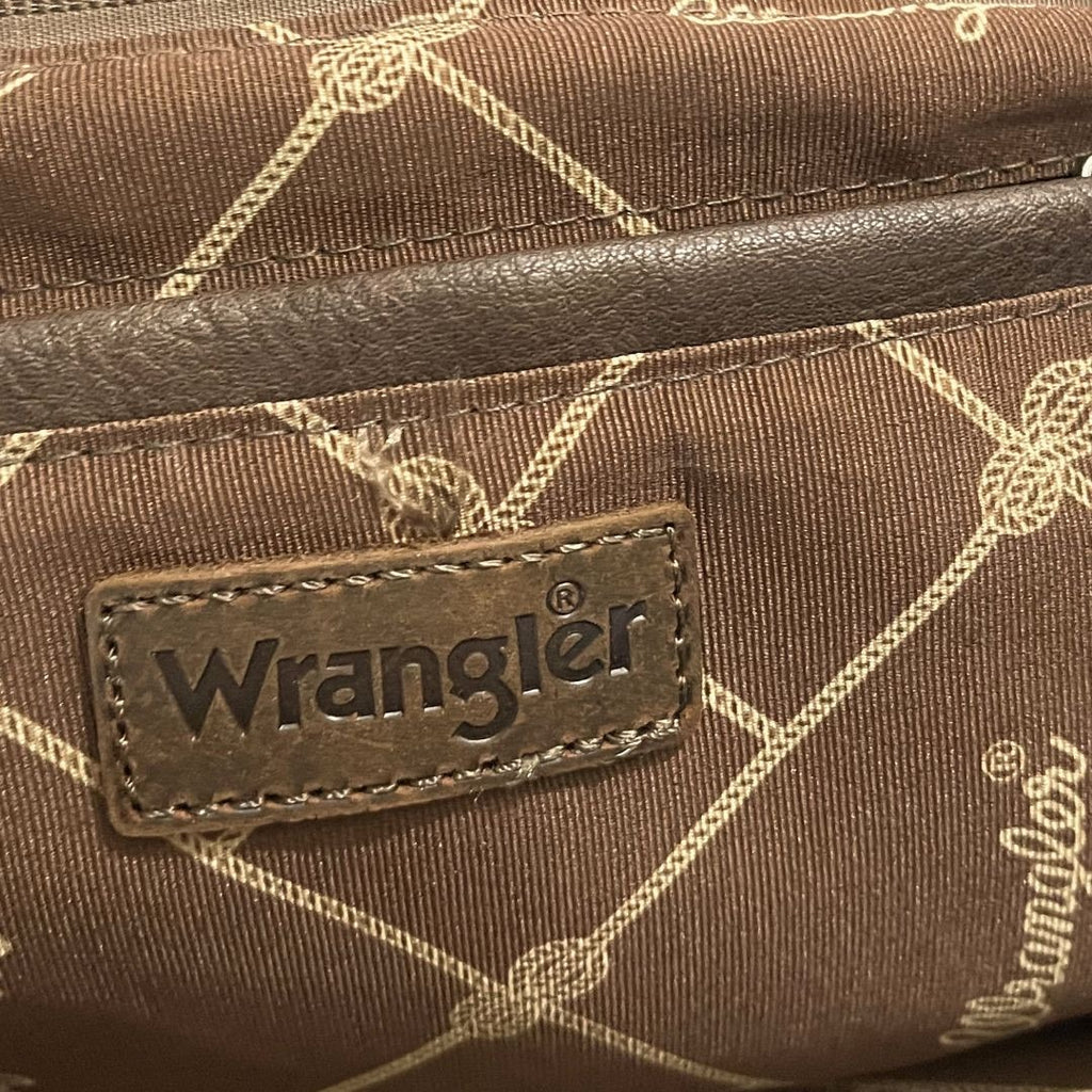 Wrangler Canvas Aztec Tote Bag Southwestern Brown Leather Handles Western Cowboy