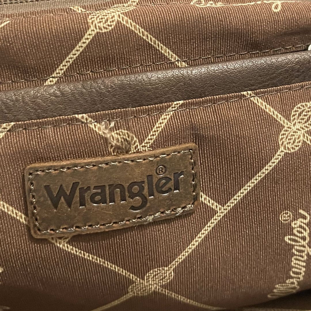 Wrangler Canvas Aztec Tote Bag Southwestern Brown Leather Handles Western Cowboy
