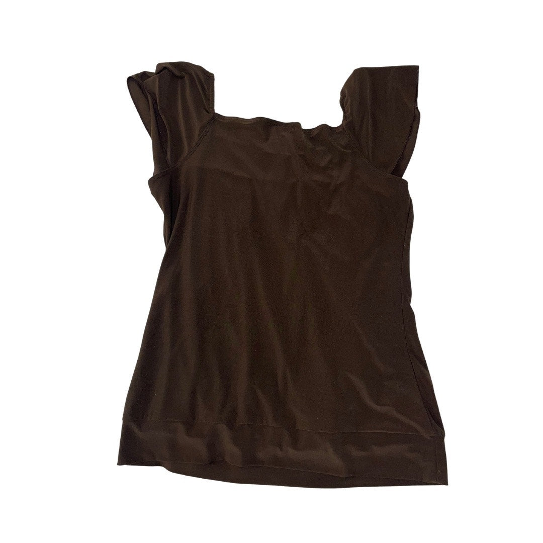 Carole Little Brown Top Square Neckline flutter Sleeves 90s Y2K Size Large