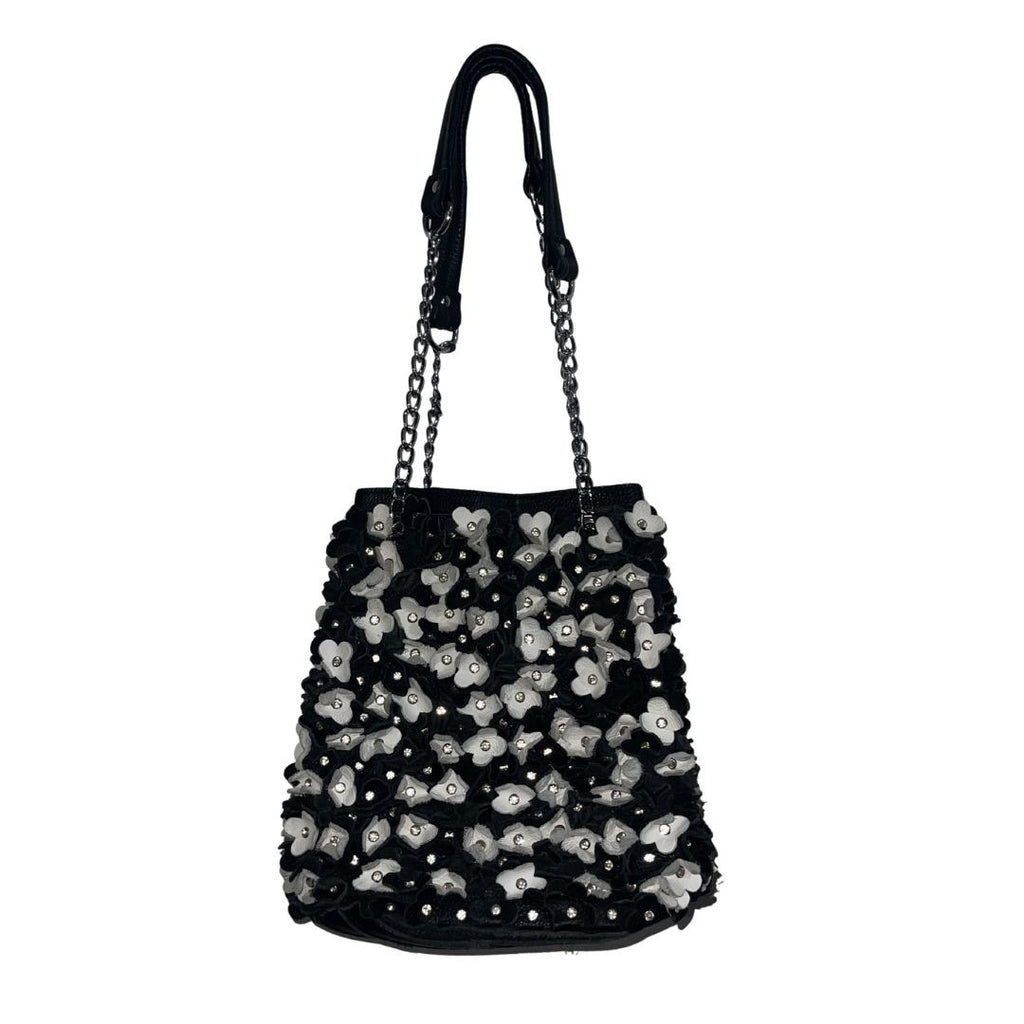 AmeriLeather Willet Leather Shoulder Bag Flower Crystal Artsy Boho Retro Chic