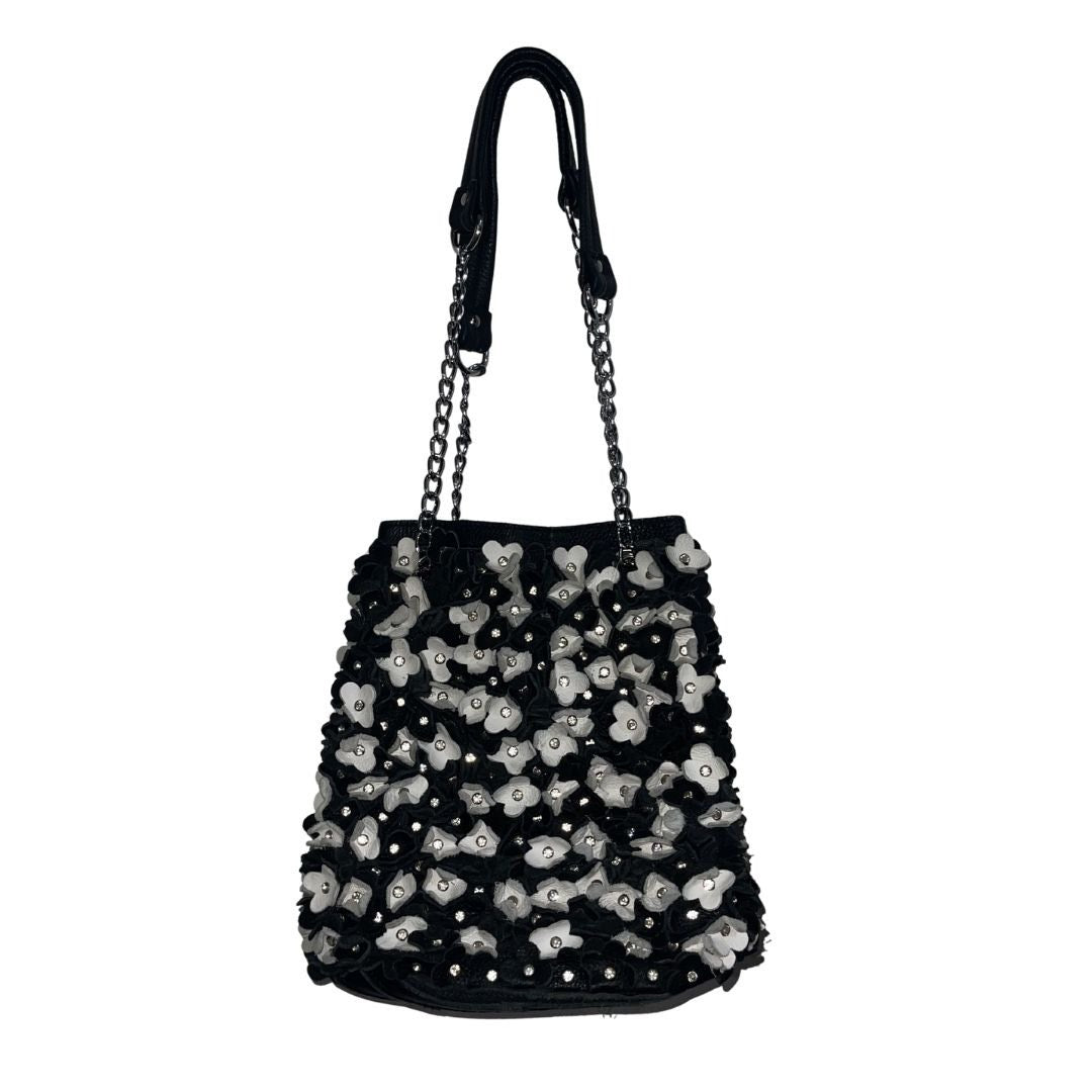 AmeriLeather Willet Leather Shoulder Bag Flower Crystal Artsy Boho Retro Chic