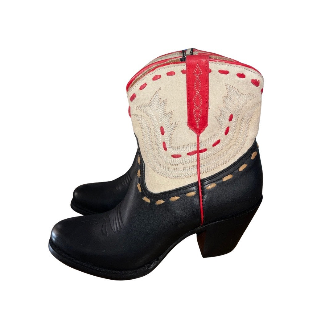 Lucchese Women Cream Black Cowboy Western Bootie (Ash Boot) Size 8.5 NWT Rodeo