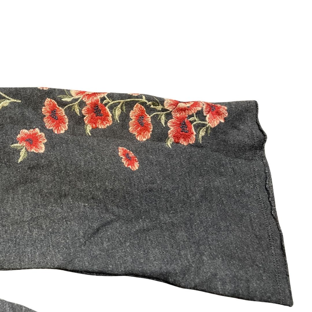 American Eagle Outfitters Red Floral Embroidered Bell Long Sleeve Sweatshirt Top