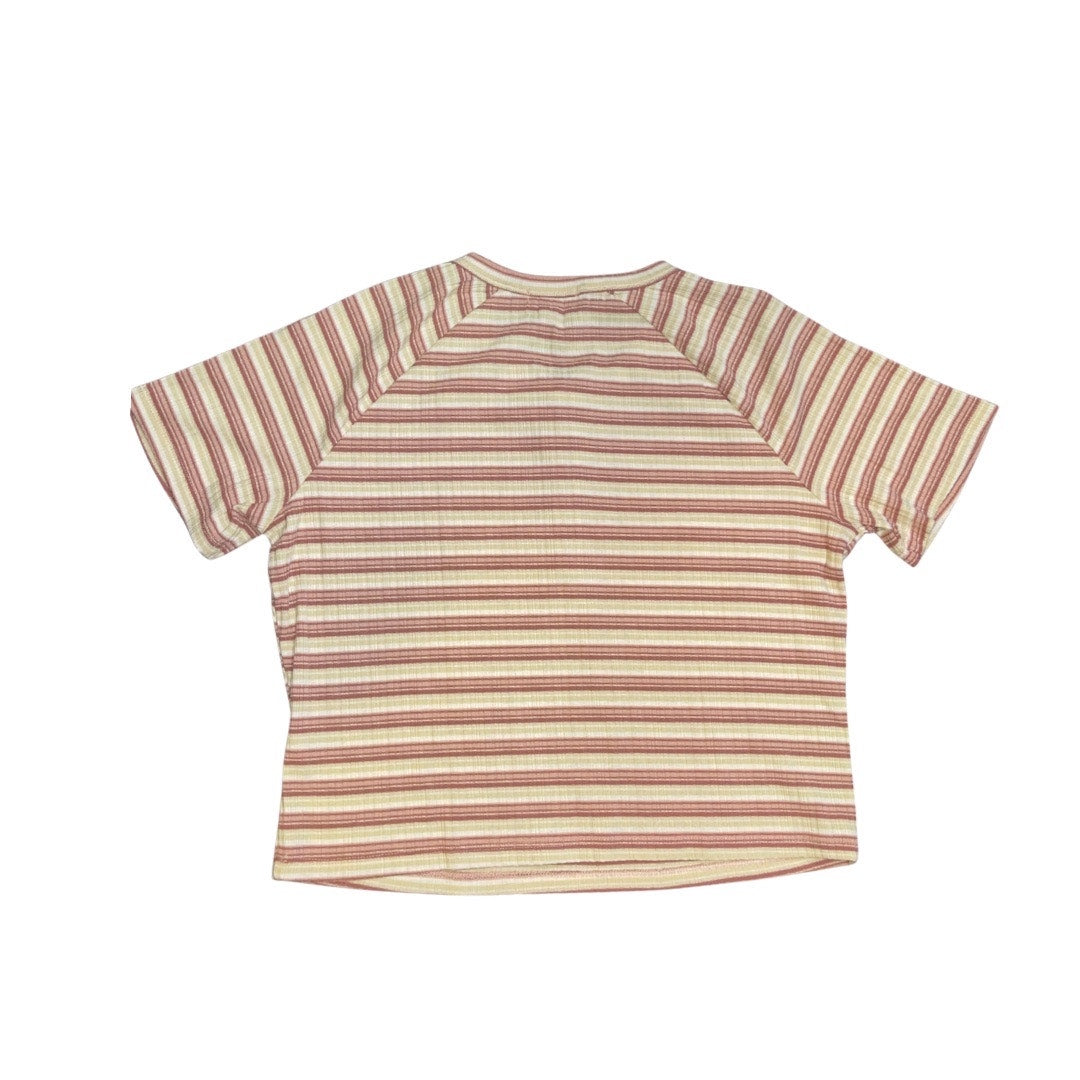 Ardene Striped Ribbed Button Henley Crop Top T-Shirt Size XL Short Sleeve Casual