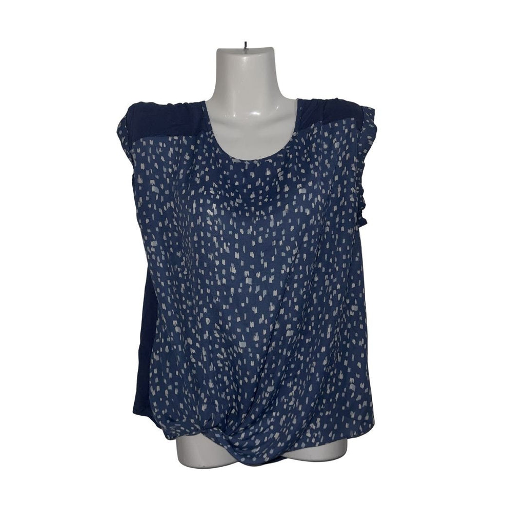 Apt. 9 blue Mixed Media Blouse Blouse Tie Knot Hem Size Large Career Office Chic