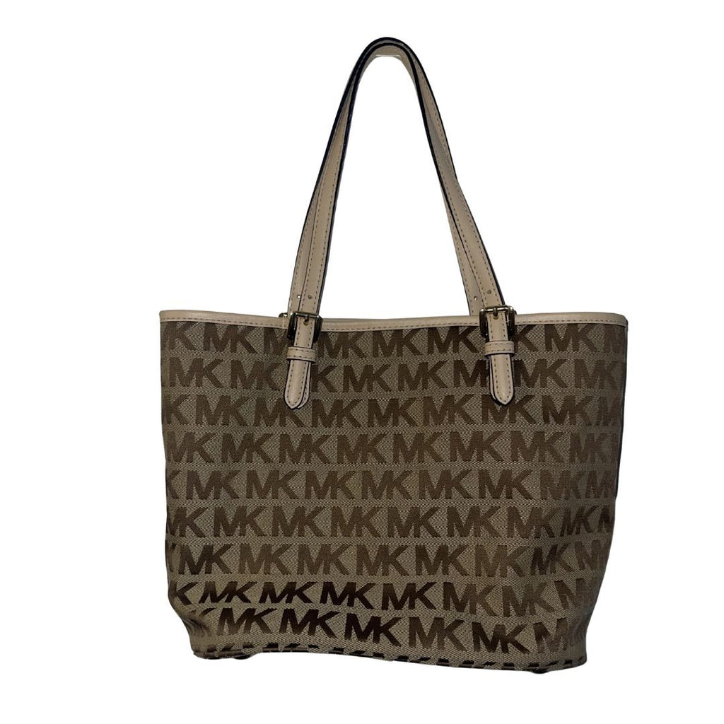 Michael Michael Kors Jet Set Medium Logo Pocket Tote Bag Brown & Tan Handbag