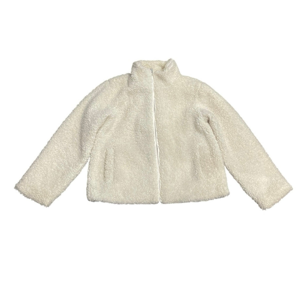 Rachel Zoe Cream Sherpa Fleece Zip Up Jacket SZ M Plush Faux Outerewear Cozy