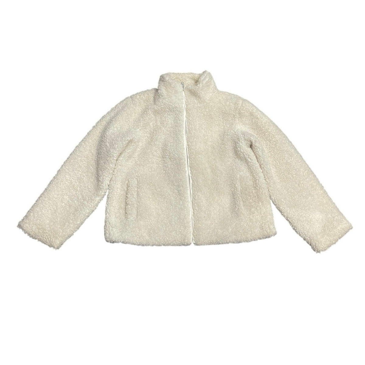 Rachel Zoe Cream Sherpa Fleece Zip Up Jacket SZ M Plush Faux Outerewear Cozy