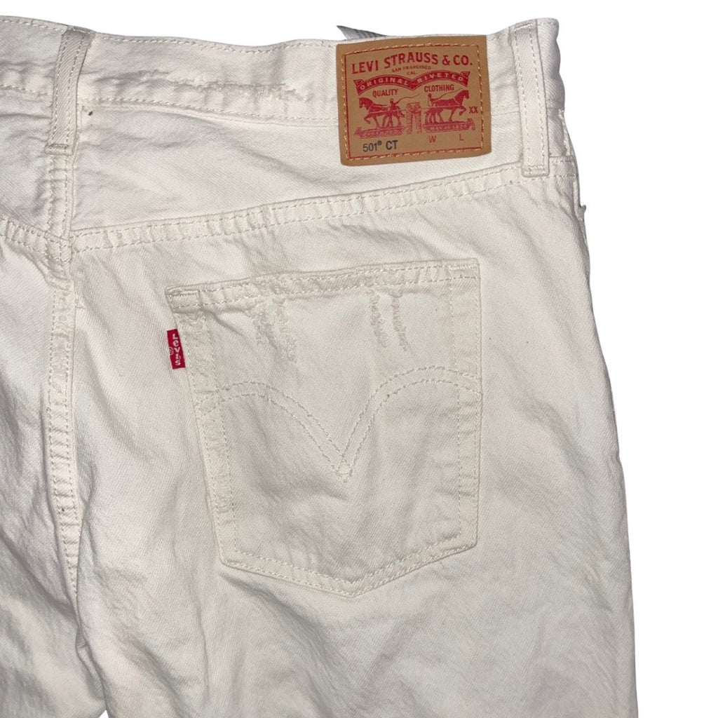 Women Levi's 501 Button Fly White Distress Denim Jeans Pants Size 31x32