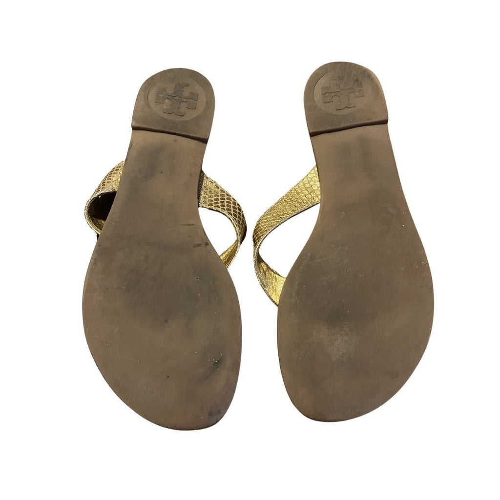 Tory Burch Thora Embossed Gold Leather Snakeskin Thong Sandal Size 9 Flip Flop