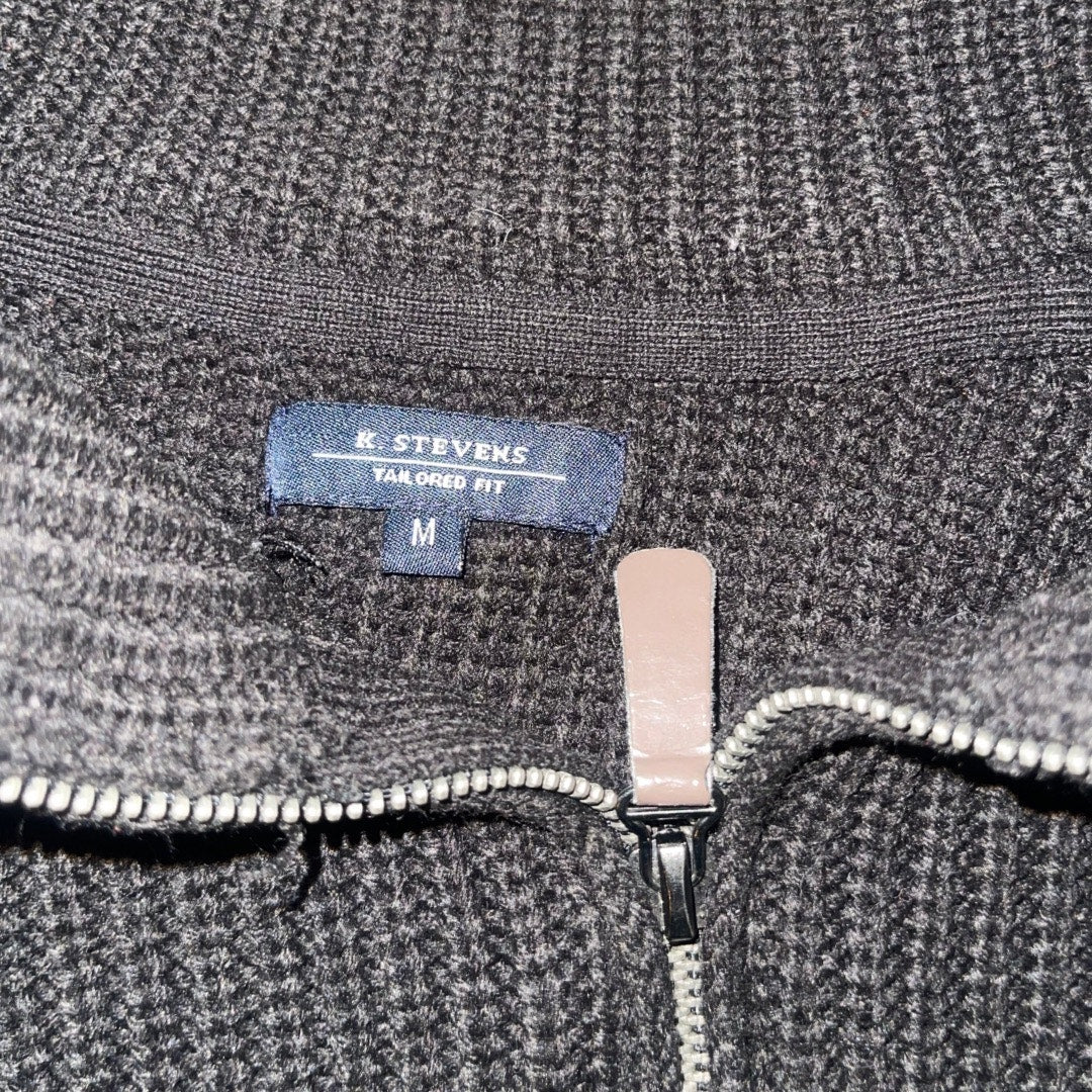 K Stevens 1/4 Zip Rib Knit Sweater Size Medium Casual Preppy Office Fall