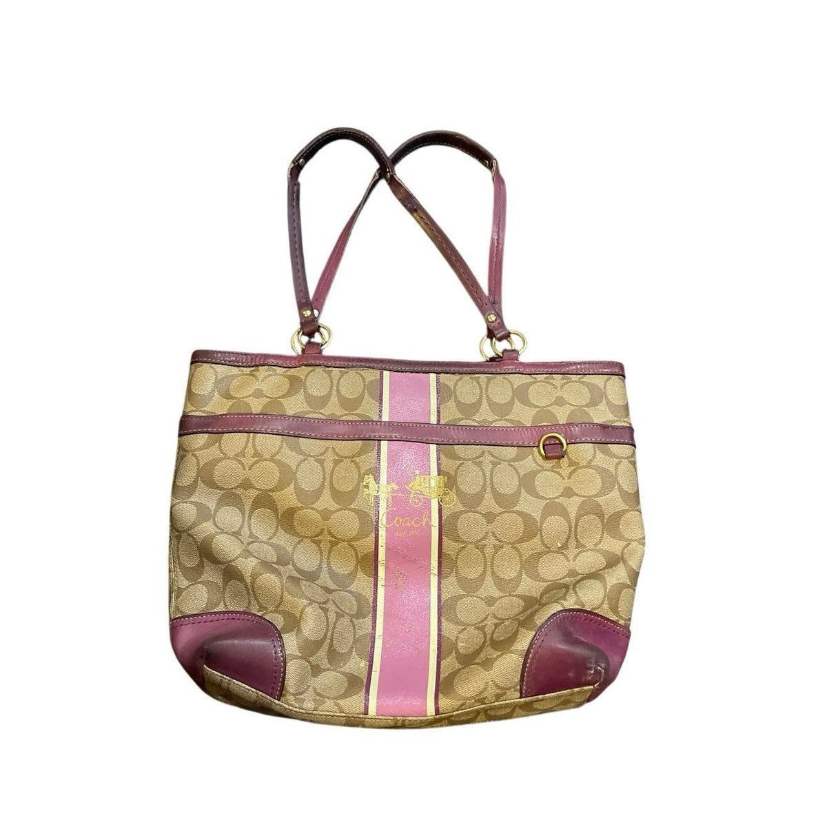 Vintage Coach Signature Coated Heritage Striped Tote Bag Berry #12358 Y2K