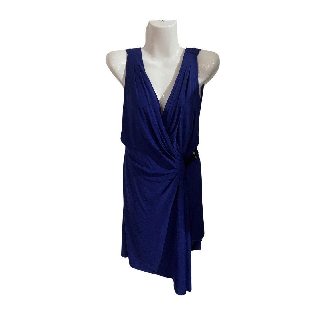 BCBGMAXAZRIA Dress Eda Blue Jersey Faux Wrap Party career size 4