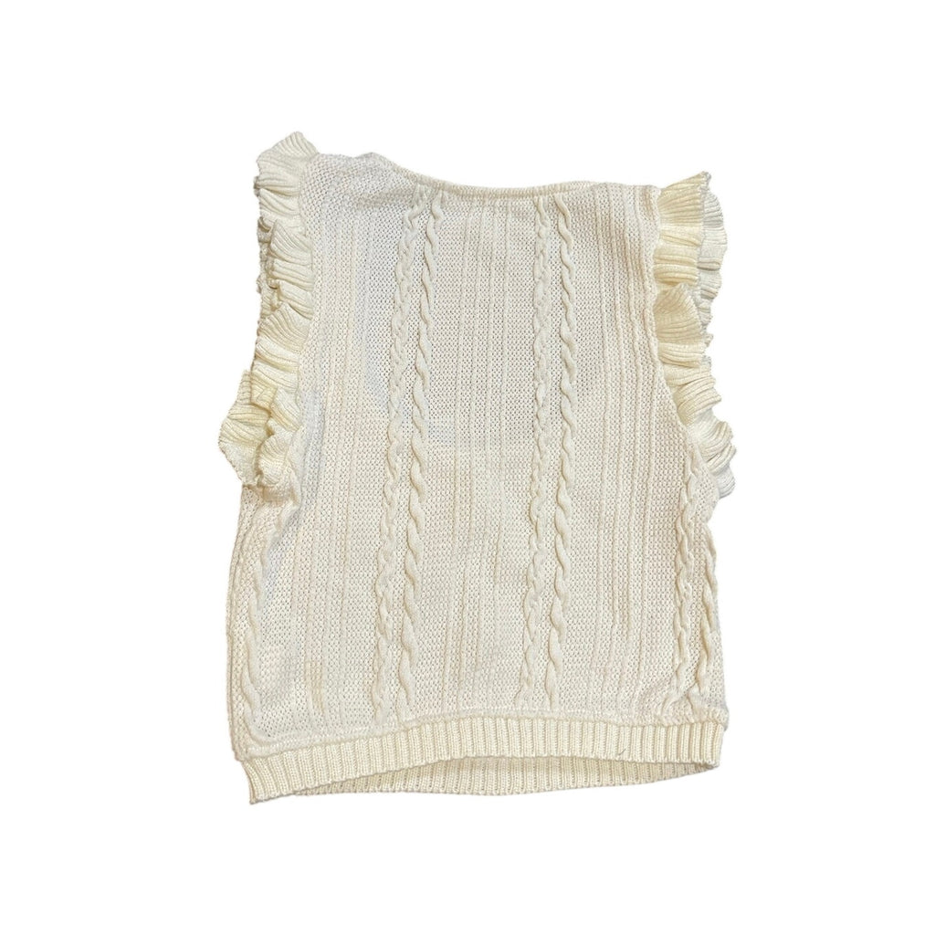 Zara Ivory Cable Knit Ruffle Sleeve Tank Crop Top Sweater Vest SZ S Coquette