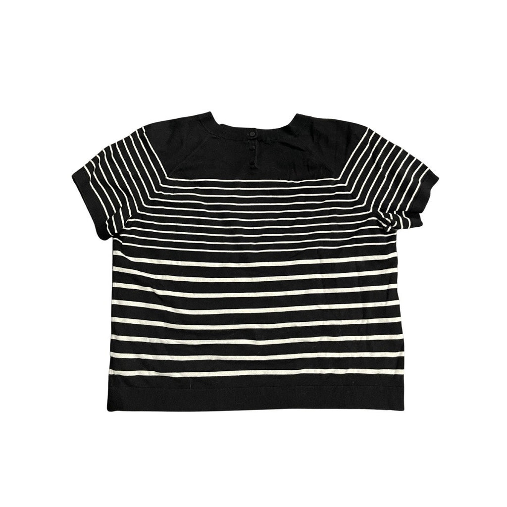 Talbots Black and White Striped Top Cotton Blend Blouse Size Large Casual Preppy