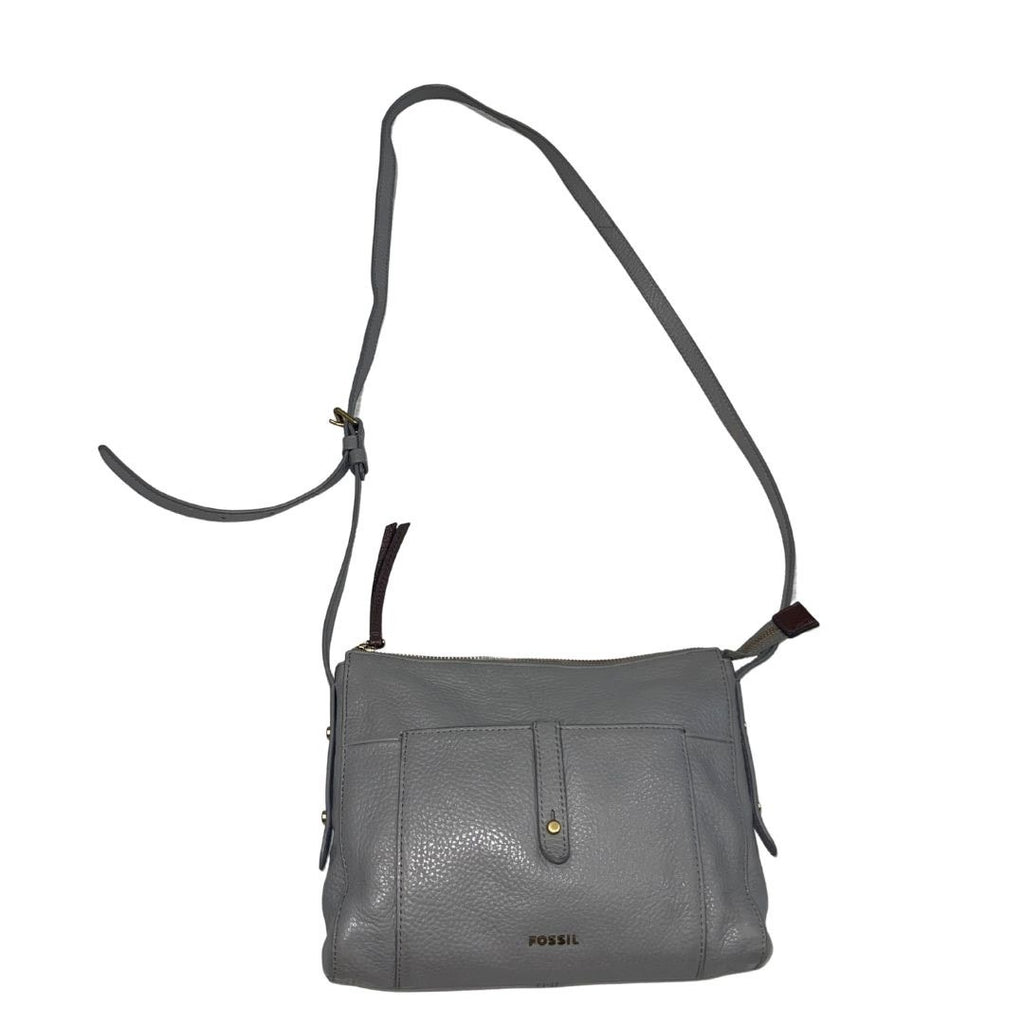 Fossil Jenna Top Zip Gray Pebbled Leather Crossbody Handbag Purse