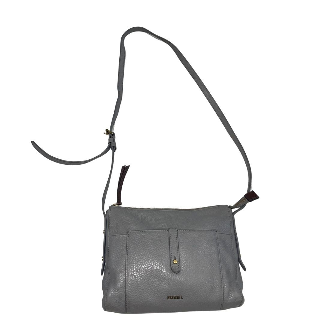Fossil Jenna Top Zip Gray Pebbled Leather Crossbody Handbag Purse