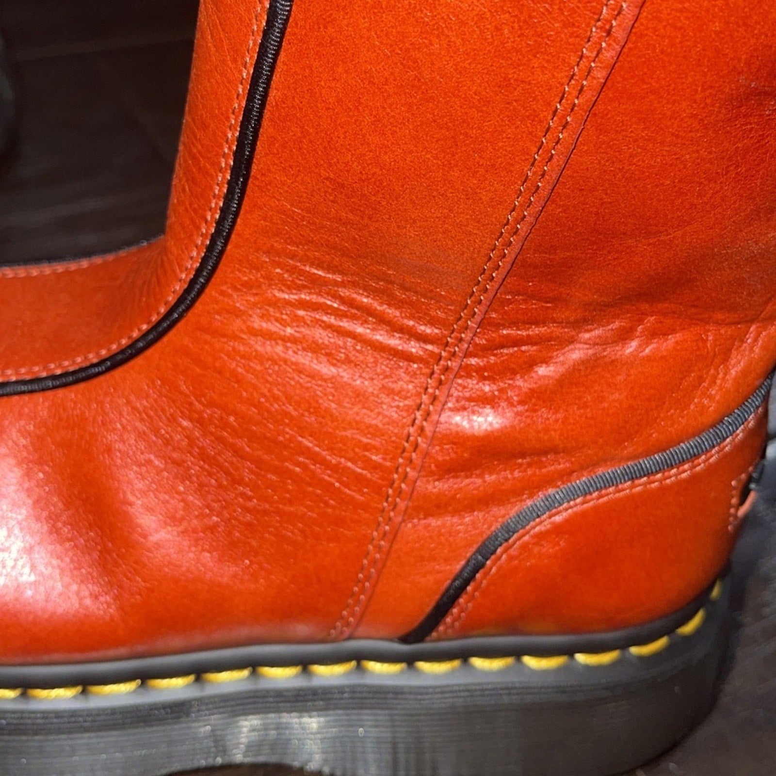 Dr. Martens Buzz High Eclipse Platform Leather Tall Boots Flame Orange US 8 NWB