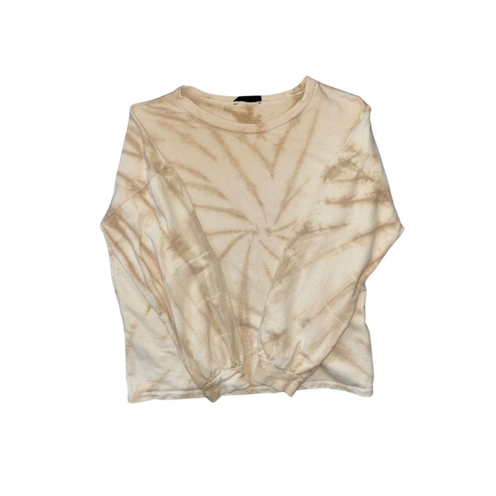 Brown and cream tone tie-dye long-sleeve light sweater top