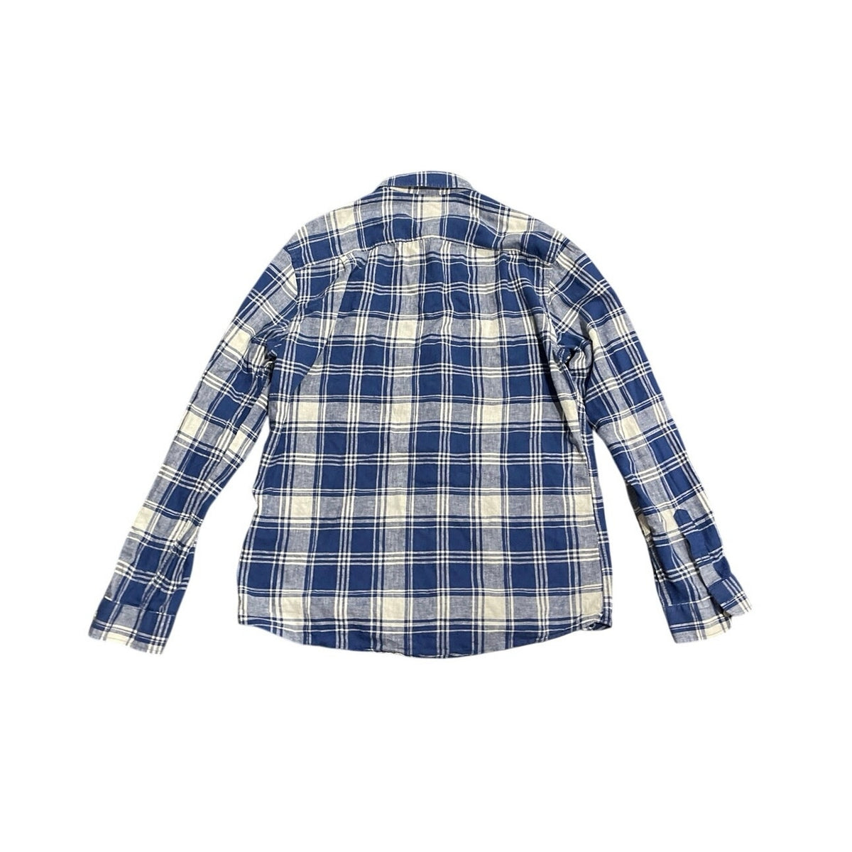 Frank & Oak Linen Blend Plaid Long Sleeve Button Shirt SZ L Coastal Nautical