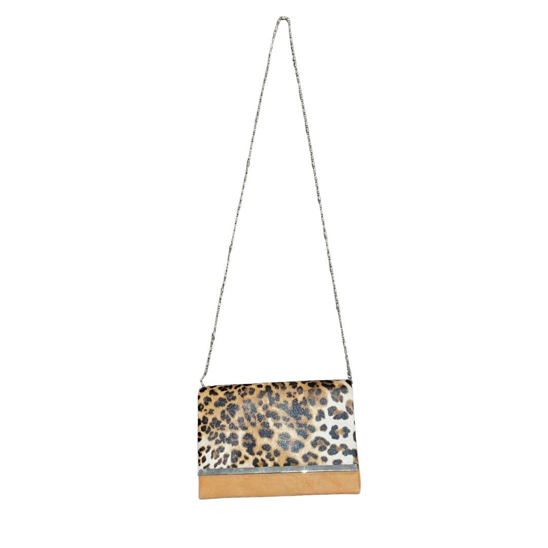 Leopard Print Clutch Bag Gold Chain Strap Crossbody Evening Purse Chic