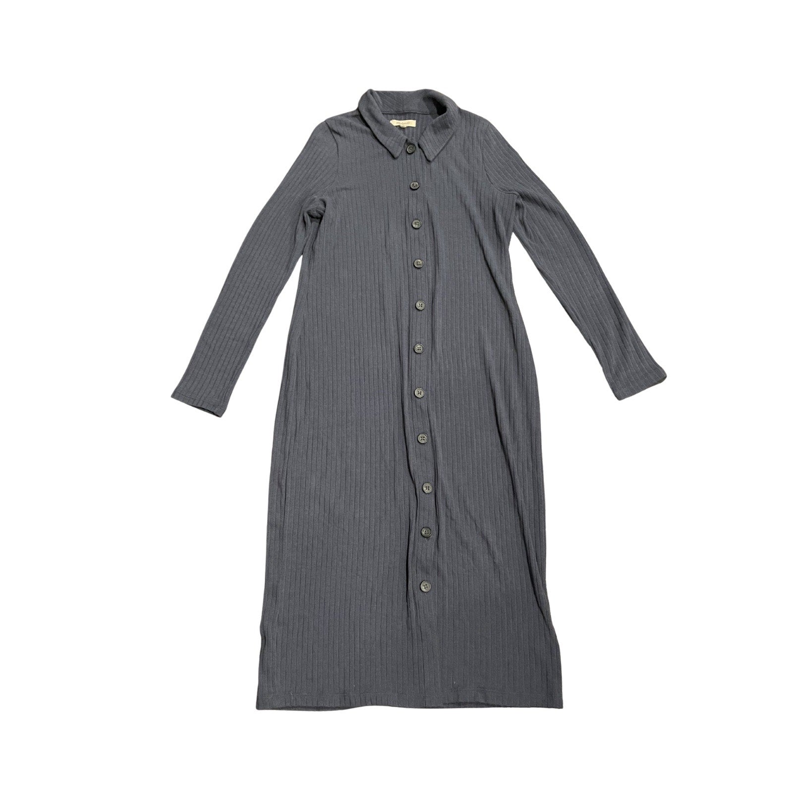 Madewell Button Front Midi Ribbed Collar Shirtdress SZ Medium Skim Fitted Casual