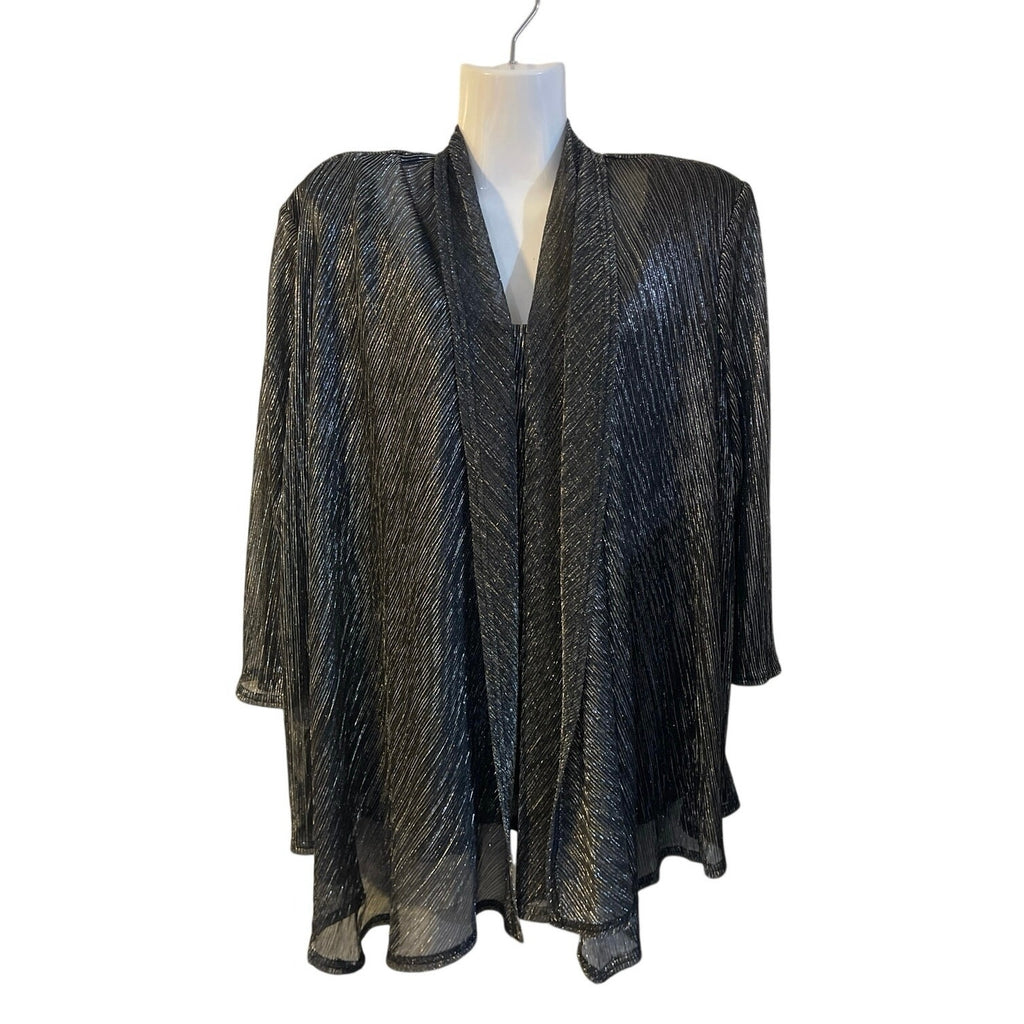 Vintage R&M Richards Black Silver Open Front Cardigan Tank Set XL Formal Elegant