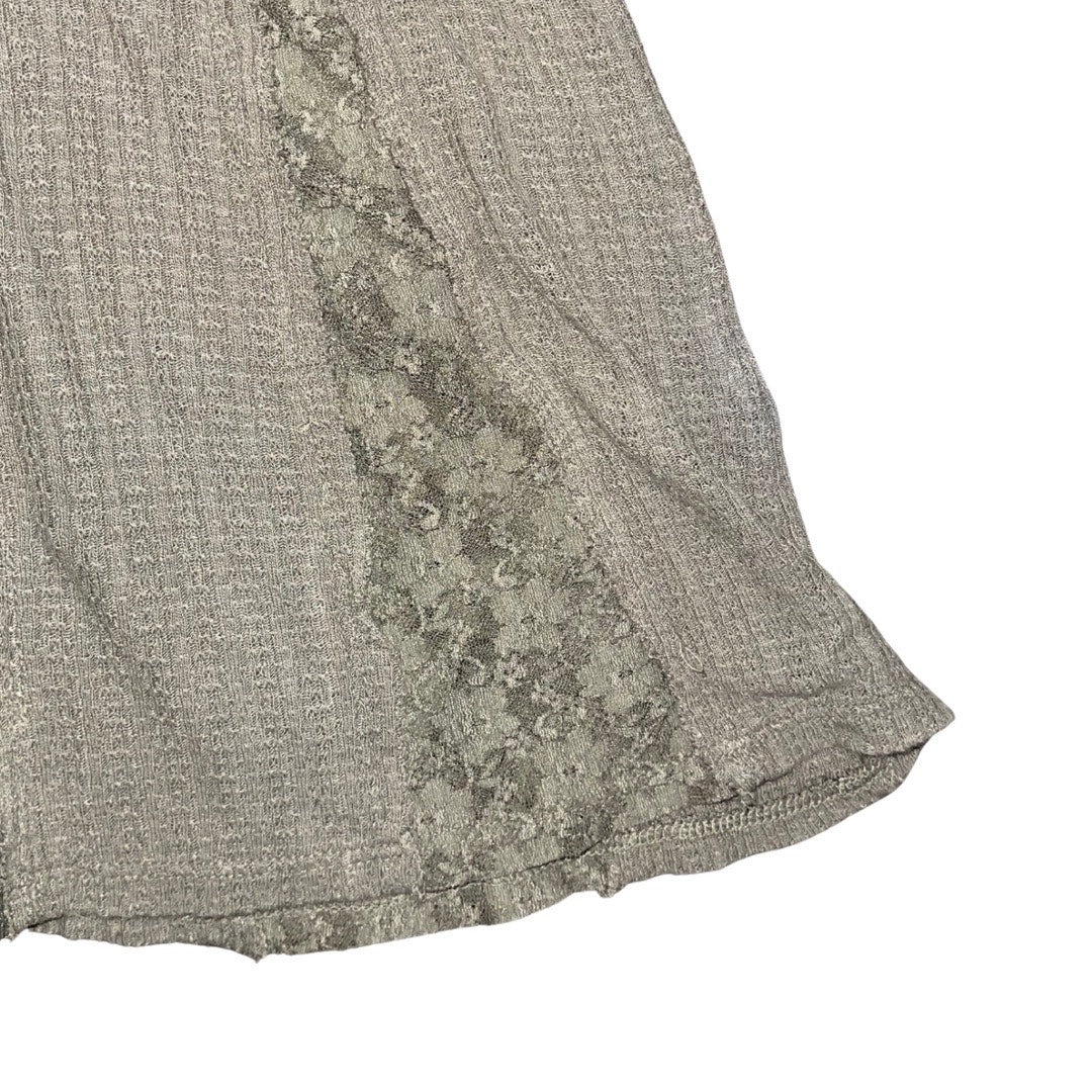 Lucky Brand Lace Godet Swing Henley Top Bohemian Western Olive Green