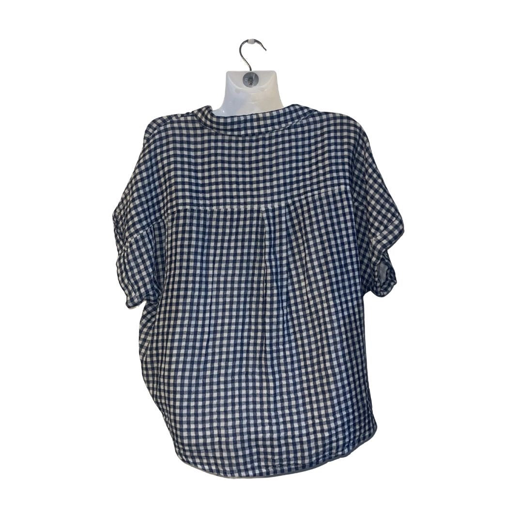 NWT Beachlunchlounge Rosie navy white gingham button down shirt Tie front waist