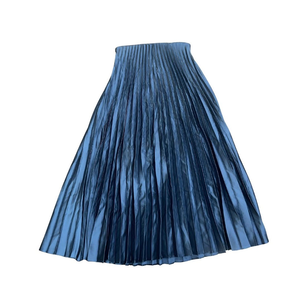 Zara Electric Blue Satin Pleated Midi Skirt SZ XS Elastic Waistband Classy Chic
