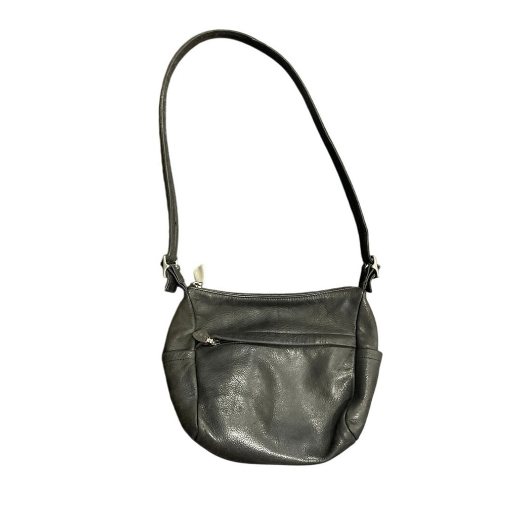 Libaire Vintage Distressed Black Leather Crossbody Purse USA Made Crescent Hobo
