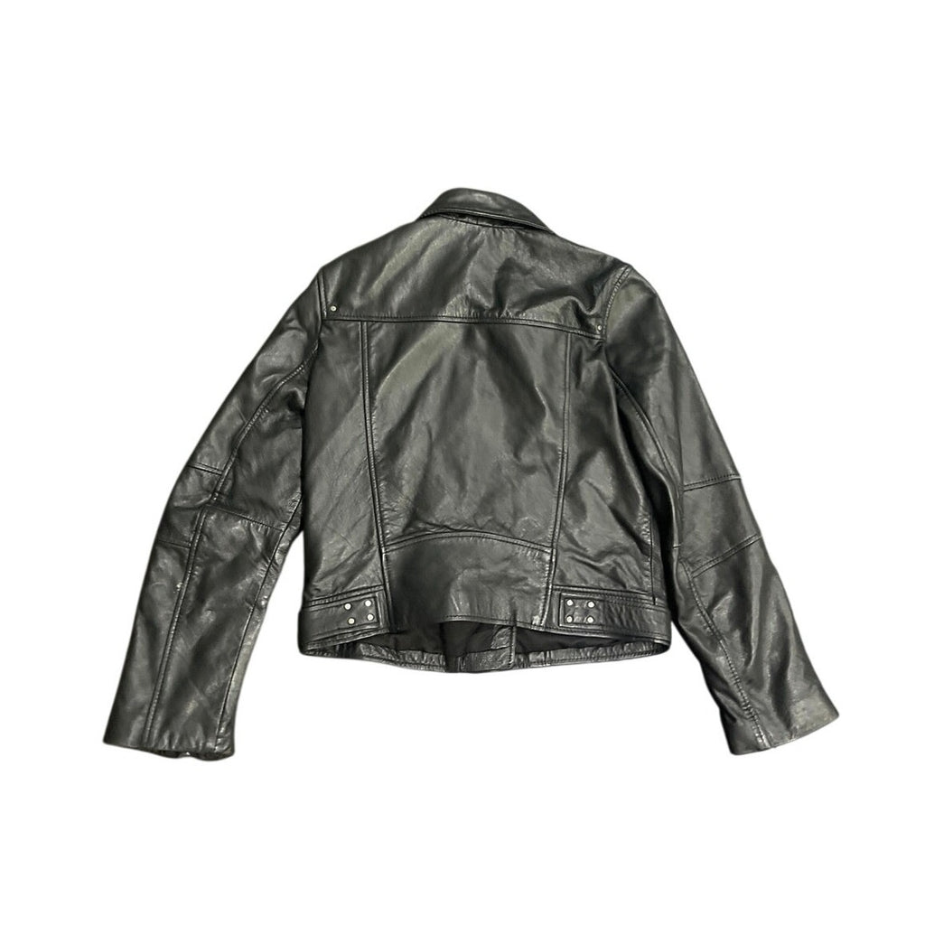ZARA Trafaluc Outerwear Classic Black Leather Cropped Moto Biker Jacket SZ M