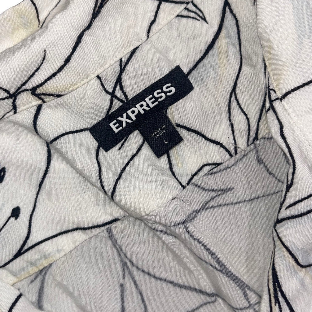 Express Mens Slim Tropical Floral Stretch Dress Shirt Size Large Vacation Cotton