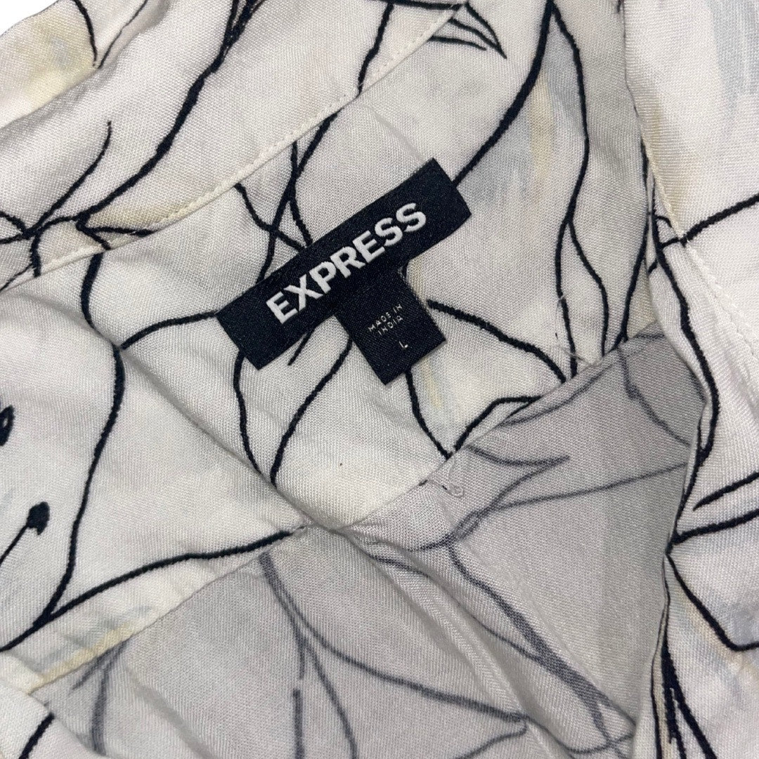 Express Mens Slim Tropical Floral Stretch Dress Shirt Size Large Vacation Cotton